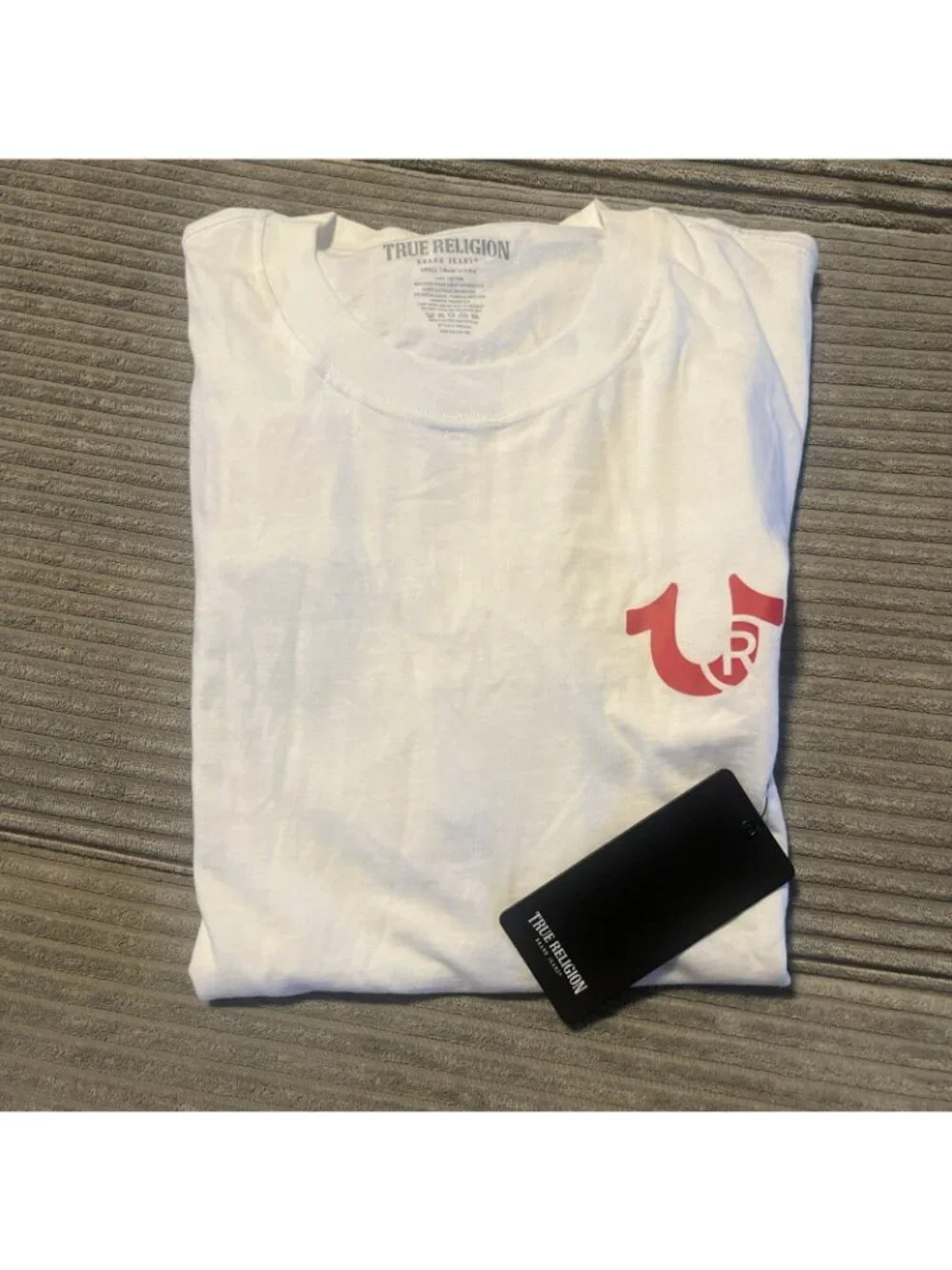 True Religion Gray Logo Pocket Crew Neck Short Sleeve Men's T-Shirt Small White